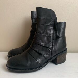 Geox Respira Black Leather Block Heel Booties Size EU 37 US 6.5-7